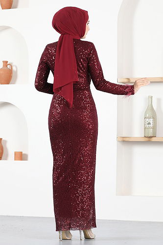 moda selvim Evening Dress END5544-M Burgundy - Thumbnail