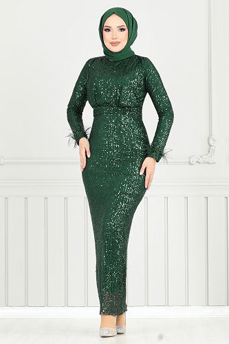 moda selvim Evening Dress END5544-M Dark Emerald - Thumbnail