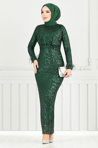 moda selvim Evening Dress END5544-M Dark Emerald - Thumbnail