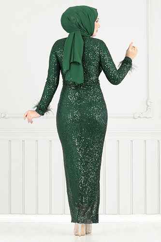 moda selvim Evening Dress END5544-M Dark Emerald - Thumbnail