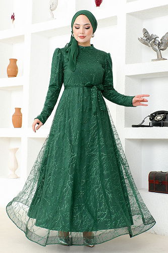 moda selvim Evening Dress END5592-M Emerald - Thumbnail