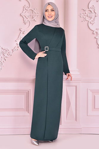 moda selvim EVENING DRESS KBR21321-M Emerald - Thumbnail