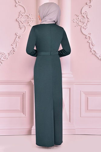 moda selvim EVENING DRESS KBR21321-M Emerald - Thumbnail
