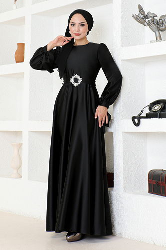 moda selvim Evening Dress LPN54133-M Black - Thumbnail