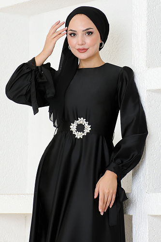 moda selvim Evening Dress LPN54133-M Black - Thumbnail