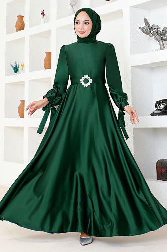 moda selvim Evening Dress LPN54133-M Emerald - Thumbnail