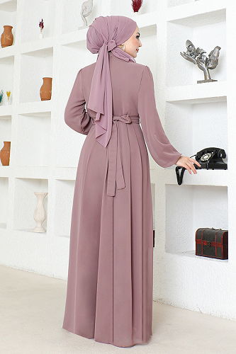 moda selvim فستان سهرة وردي LPN6056-M - Thumbnail