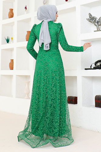 moda selvim فستان سهرة زيتي MDY4934-M - Thumbnail