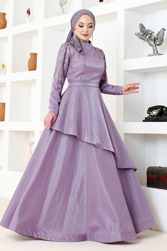 moda selvim Evening Dress MDY4958-M Lilac - Thumbnail