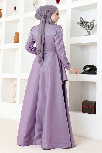 moda selvim فستان سهرة ليلكي MDY4958-M - Thumbnail