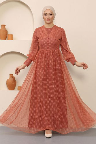 moda selvim EVENING DRESS MİH12237-M Salmon - Thumbnail