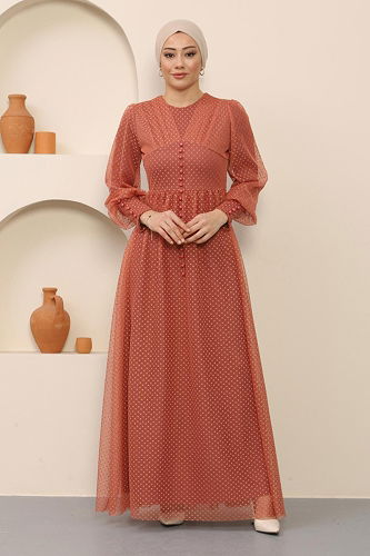 moda selvim EVENING DRESS MİH12237-M Salmon - Thumbnail