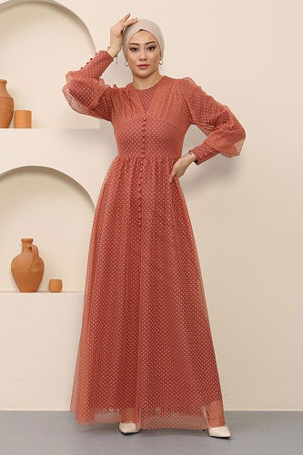 moda selvim فستان سهرة تفاحي MİH12237-M - Thumbnail