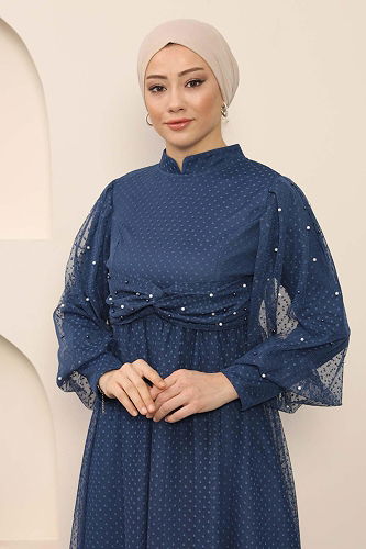 moda selvim EVENING DRESS MİH12238-M Indigo - Thumbnail