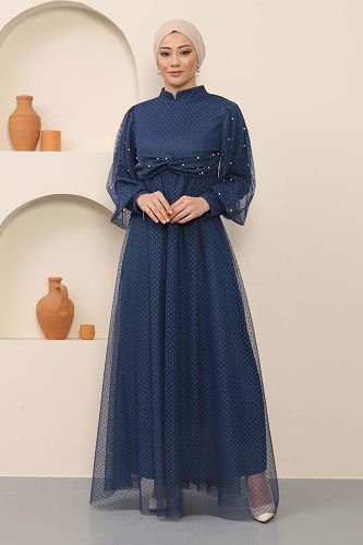 moda selvim EVENING DRESS MİH12238-M Indigo - Thumbnail