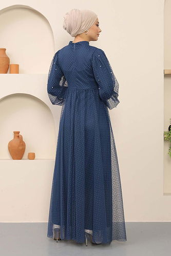 moda selvim EVENING DRESS MİH12238-M Indigo - Thumbnail