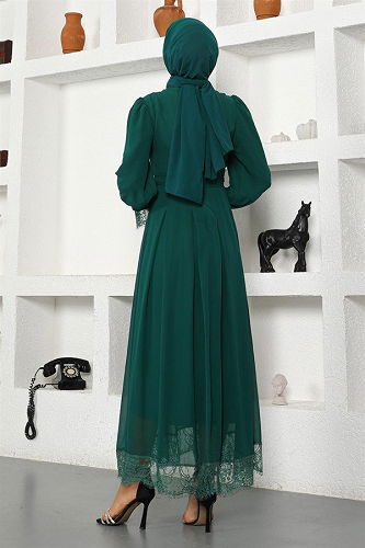 moda selvim فستان سهرة زيتي MİH17200-M - Thumbnail