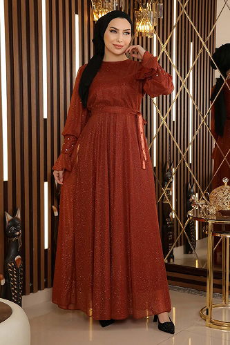 moda selvim Evening Dress MİH19113-M Tile - Thumbnail