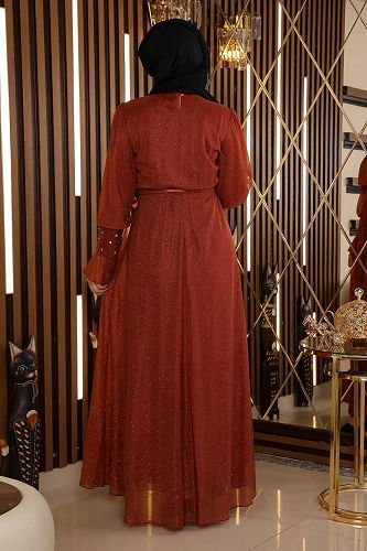 moda selvim Evening Dress MİH19113-M Tile - Thumbnail