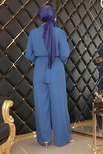 moda selvim Evening Dress MİH19153-M Blue - Thumbnail