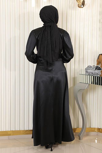 moda selvim EVENING DRESS MİH19191-M Black Crocodile - Thumbnail