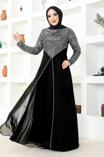 moda selvim Evening Dress MSL52883 Black - Thumbnail