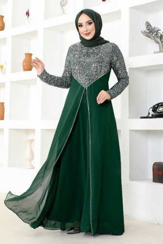 moda selvim Evening Dress MSL52883 Emerald - Thumbnail