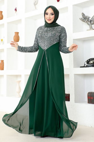 moda selvim Evening Dress MSL52883 Emerald - Thumbnail