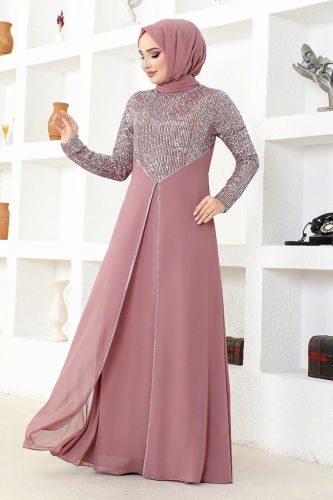 moda selvim Evening Dress MSL52883 Rose Dried - Thumbnail