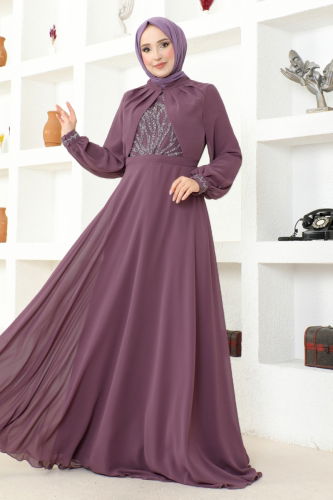 moda selvim Evening Dress MSL52886 Lilac - Thumbnail