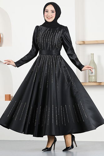 moda selvim فستان سهرة أسود نمط التمساح MSL6502-M - Thumbnail