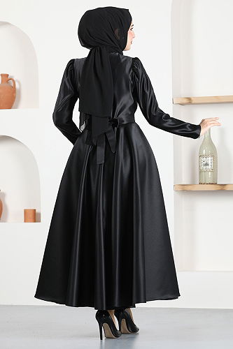 moda selvim فستان سهرة أسود نمط التمساح MSL6502-M - Thumbnail