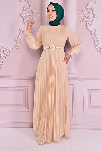 moda selvim EVENING DRESS NEV14810-M Beige - Thumbnail