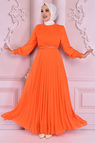 moda selvim EVENING DRESS NEV14810-M Orange - Thumbnail