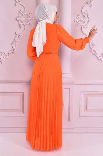 moda selvim EVENING DRESS NEV14810-M Orange - Thumbnail