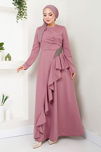 moda selvim EVENING DRESS NYA5019-M Rose Dried - Thumbnail