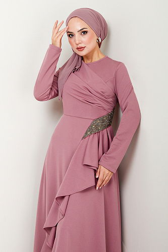 moda selvim EVENING DRESS NYA5019-M Rose Dried - Thumbnail