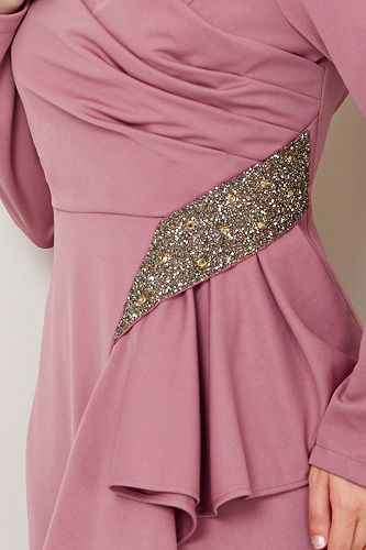 moda selvim فستان سهرة وردي NYA5019-M - Thumbnail