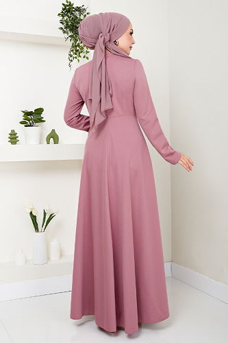 moda selvim فستان سهرة وردي NYA5019-M - Thumbnail