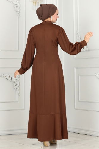 moda selvim Evening Dress PL9071 Brown - Thumbnail