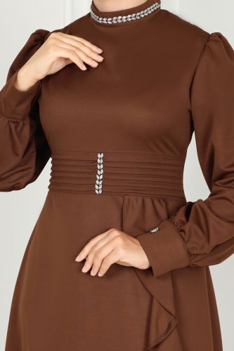 moda selvim Evening Dress PL9071 Brown - Thumbnail