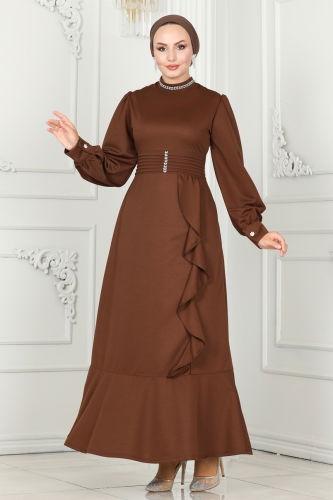 moda selvim Evening Dress PL9071 Brown - Thumbnail