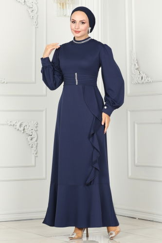 moda selvim EVENING DRESS PL9071 Navy Blue - Thumbnail