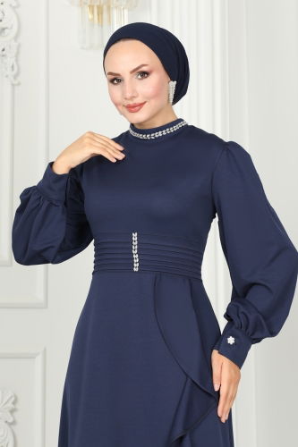 moda selvim EVENING DRESS PL9071 Navy Blue - Thumbnail