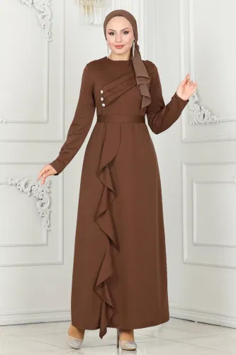 moda selvim Evening Dress PL9072 Brown - Thumbnail