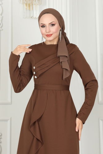 moda selvim Evening Dress PL9072 Brown - Thumbnail