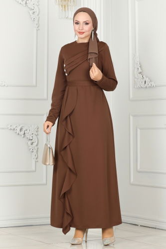 moda selvim Evening Dress PL9072 Brown - Thumbnail