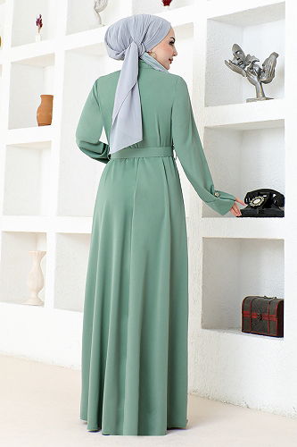 moda selvim Evening Dress SHD5326-M Almond Green - Thumbnail