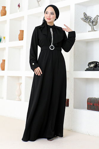 moda selvim Evening Dress SHD5326-M Black - Thumbnail