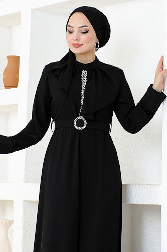 moda selvim Evening Dress SHD5326-M Black - Thumbnail